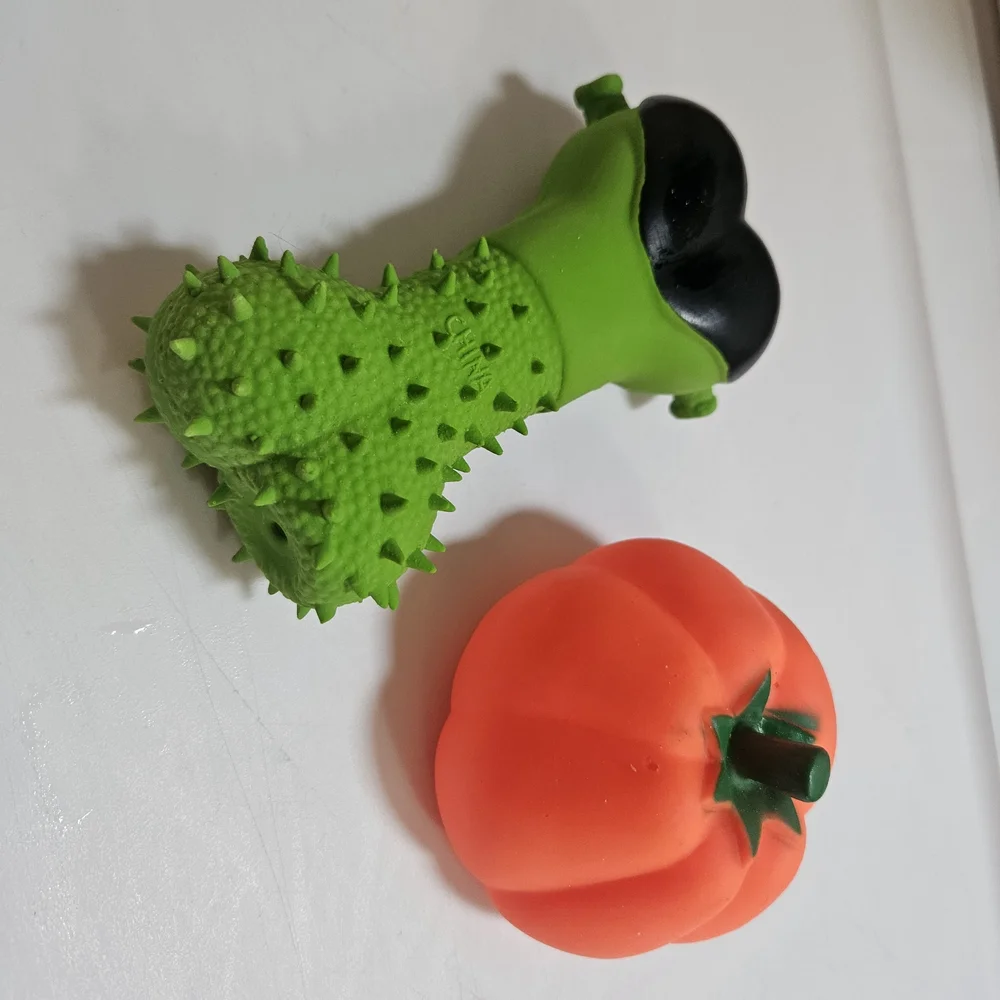Green Monster and Orange Pumpkin Rubber Squeeky Dog Toys